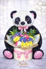 Çamköy Premium Canlı Karışık Buket ve Panda 50cm