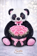 Çamköy Premium Canlı Gül Kutusu ve Panda 50cm